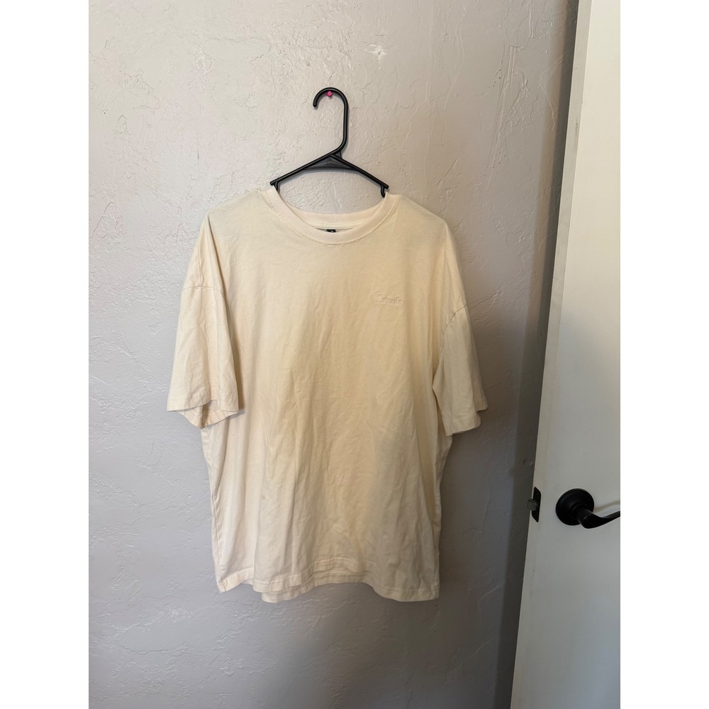 Comfrt Mens Oversized T-Shirt Cream Short Sleeve Embroidered Logo Size S